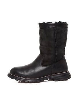 UGG Black Leather and Suede Mid-Calf Shearling Boot
